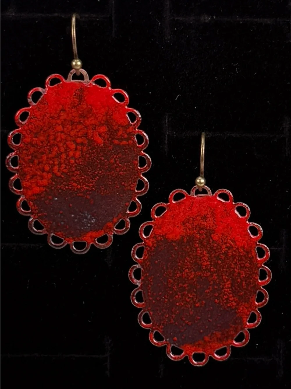Vintage red and black bohemian chic costume pierced earrings
